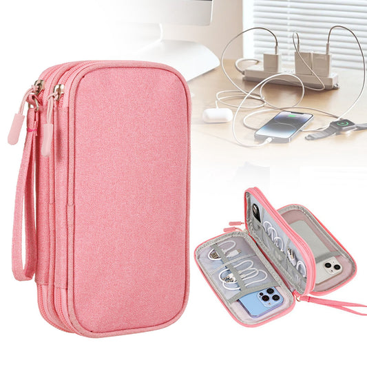 Double-Layer Electronics Organizer for Cables and Chargers, Pink - Image 2