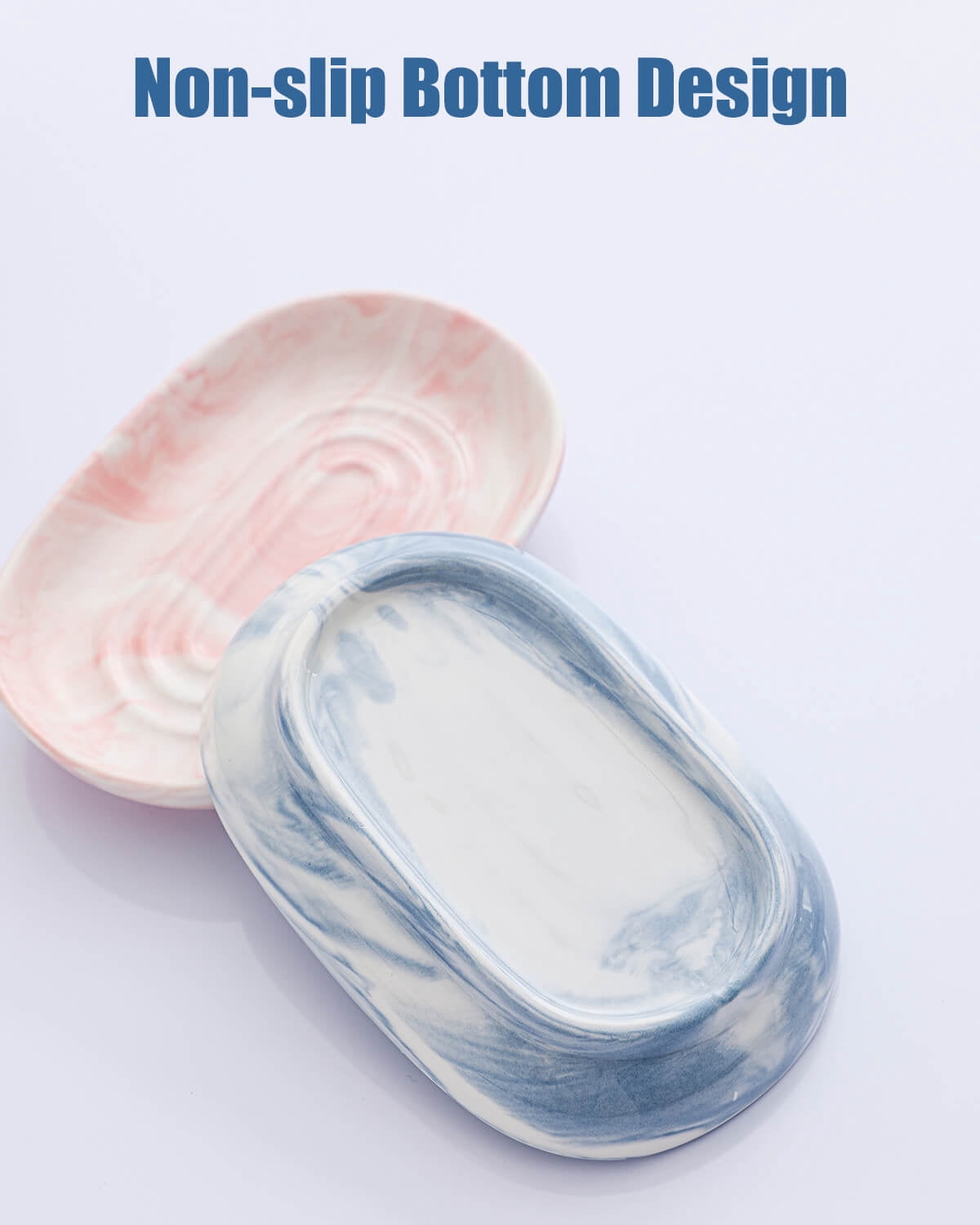Ceramic Soap Dish with Marbled Blue Glaze and Drainage Ridge, 5 Inches - Image 6