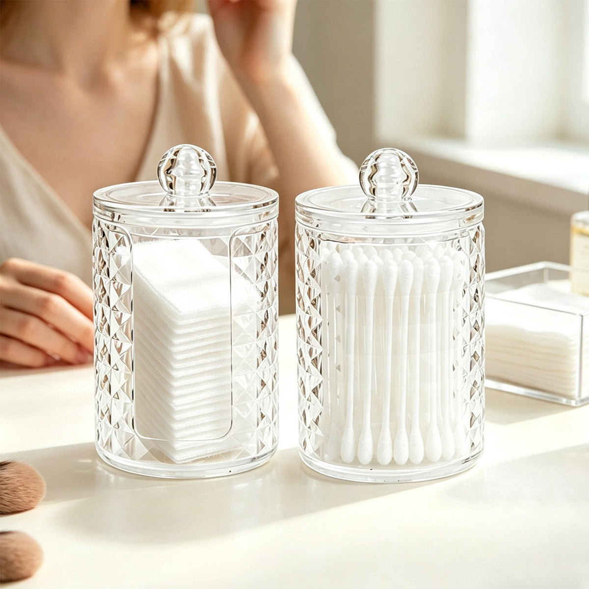 Lidded Vanity Jars for Cotton Swabs and Pads, Clear Canister Set - Image 6
