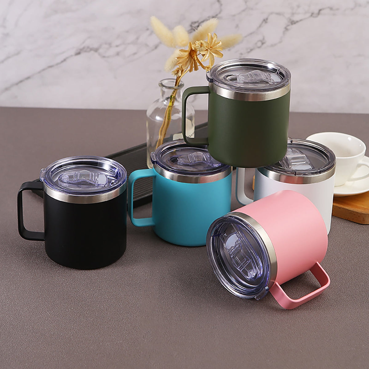 Vacuum-Insulated 12 oz Camp Mug with Handle and Removable Lid - Image 3