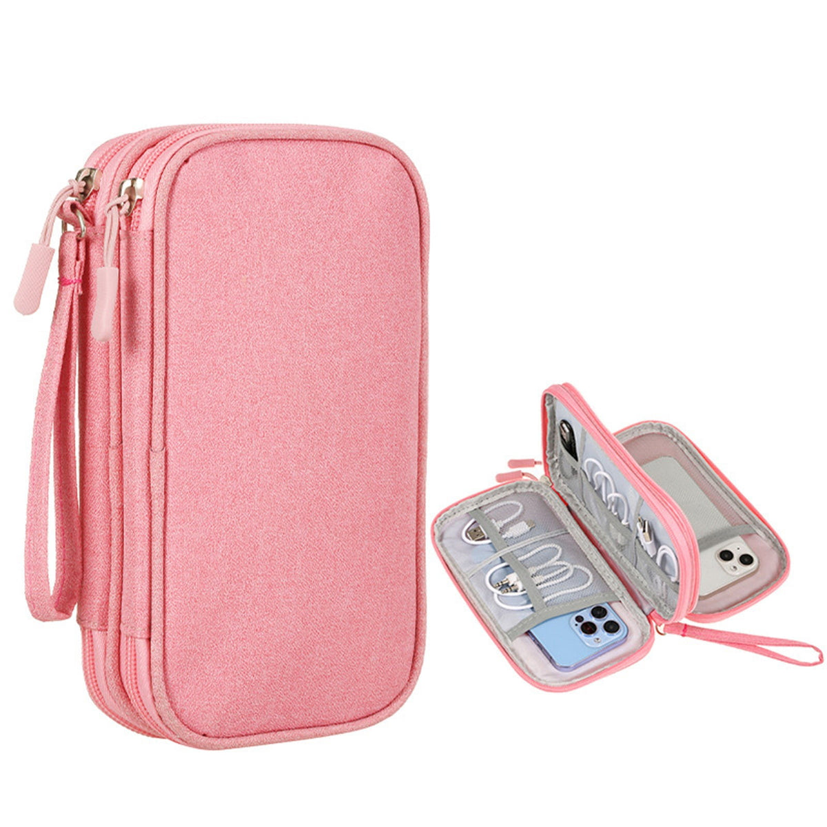 Double-Layer Electronics Organizer for Cables and Chargers, Pink - Image 6