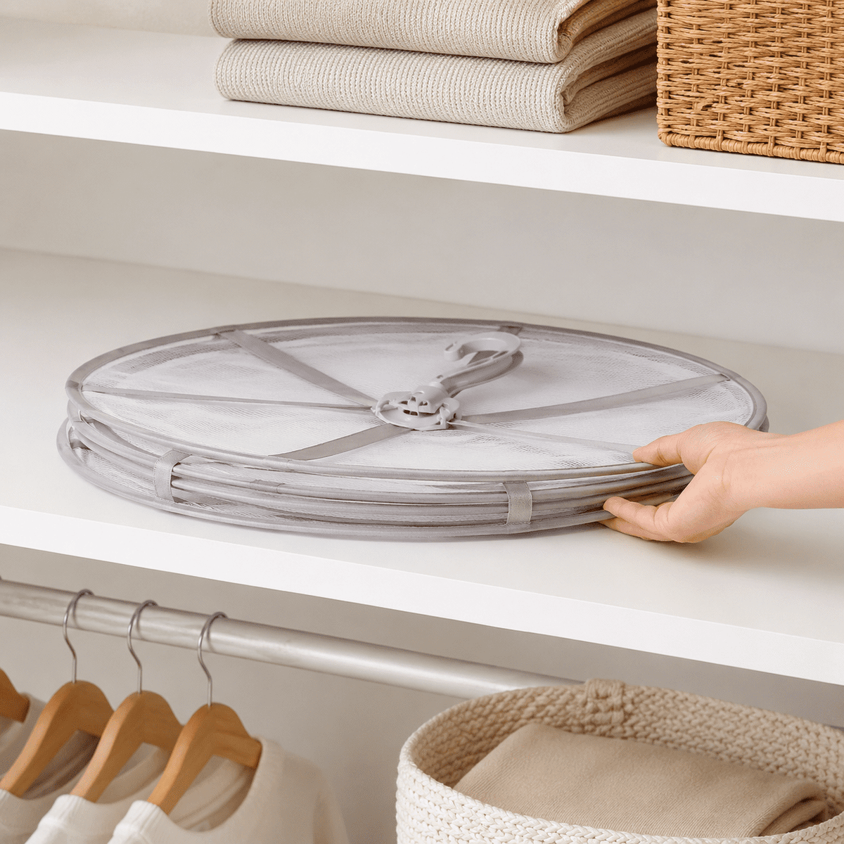 Three-Tier Mesh Drying Rack for Sweaters, Folds to an 11 Inch Circle - Image 5