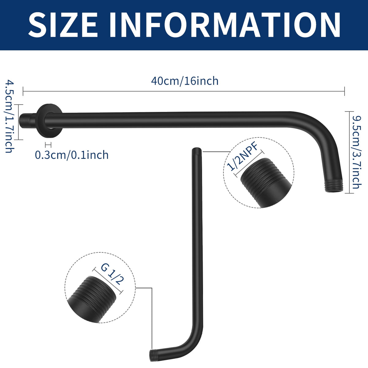 Sixteen-Inch Wall-Mount Shower Arm with Flange, Matte Black Steel - Image 4