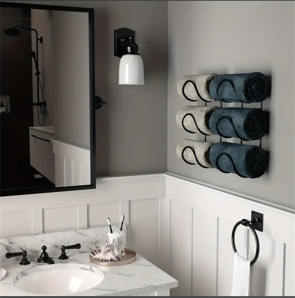 Five-Tier Wall-Mounted Rack for Rolled Towels, Carbon Steel Frame - Image 5