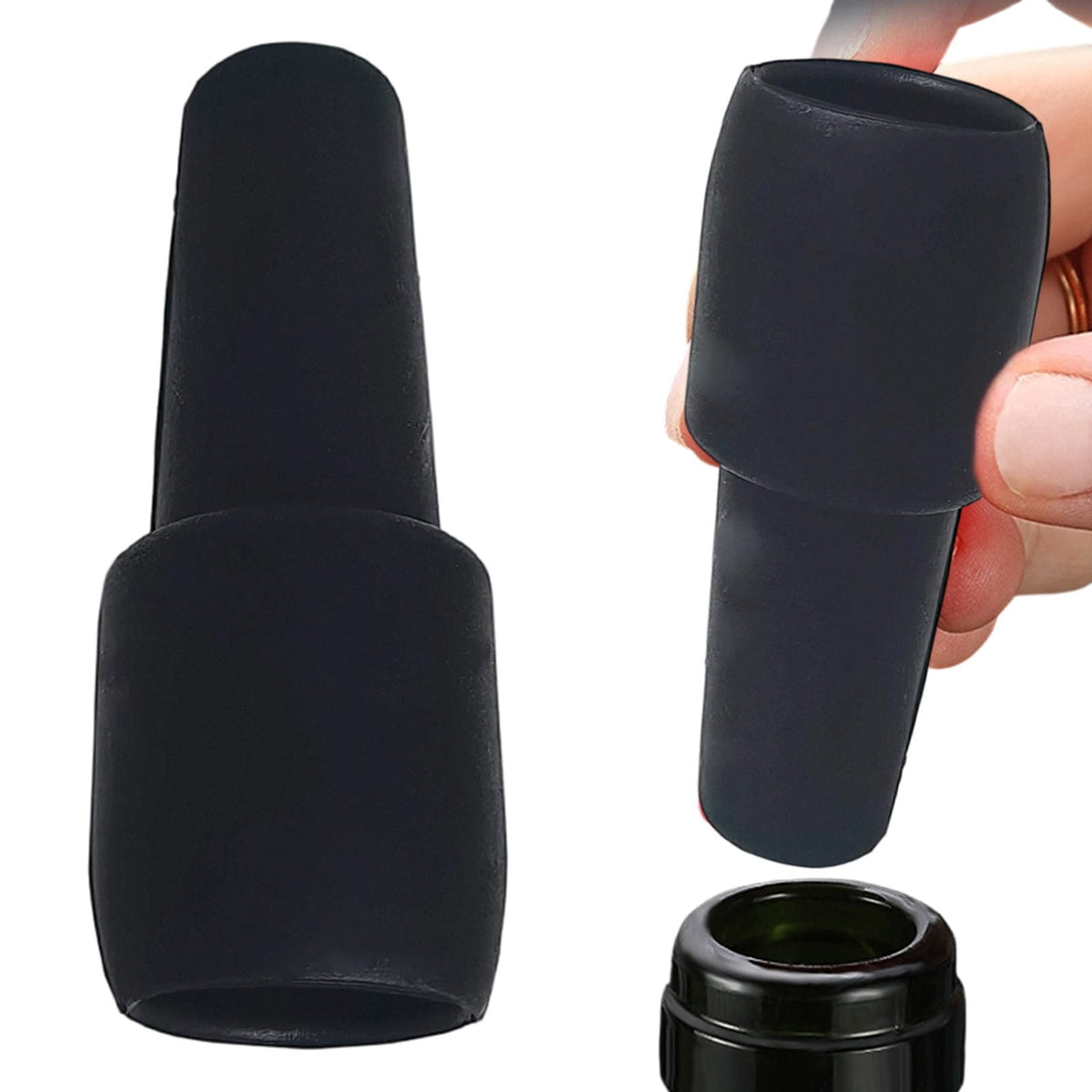 Reusable Silicone Bottle Stoppers, Set of 10 in Black, 2.7 Inches Tall - Image 2