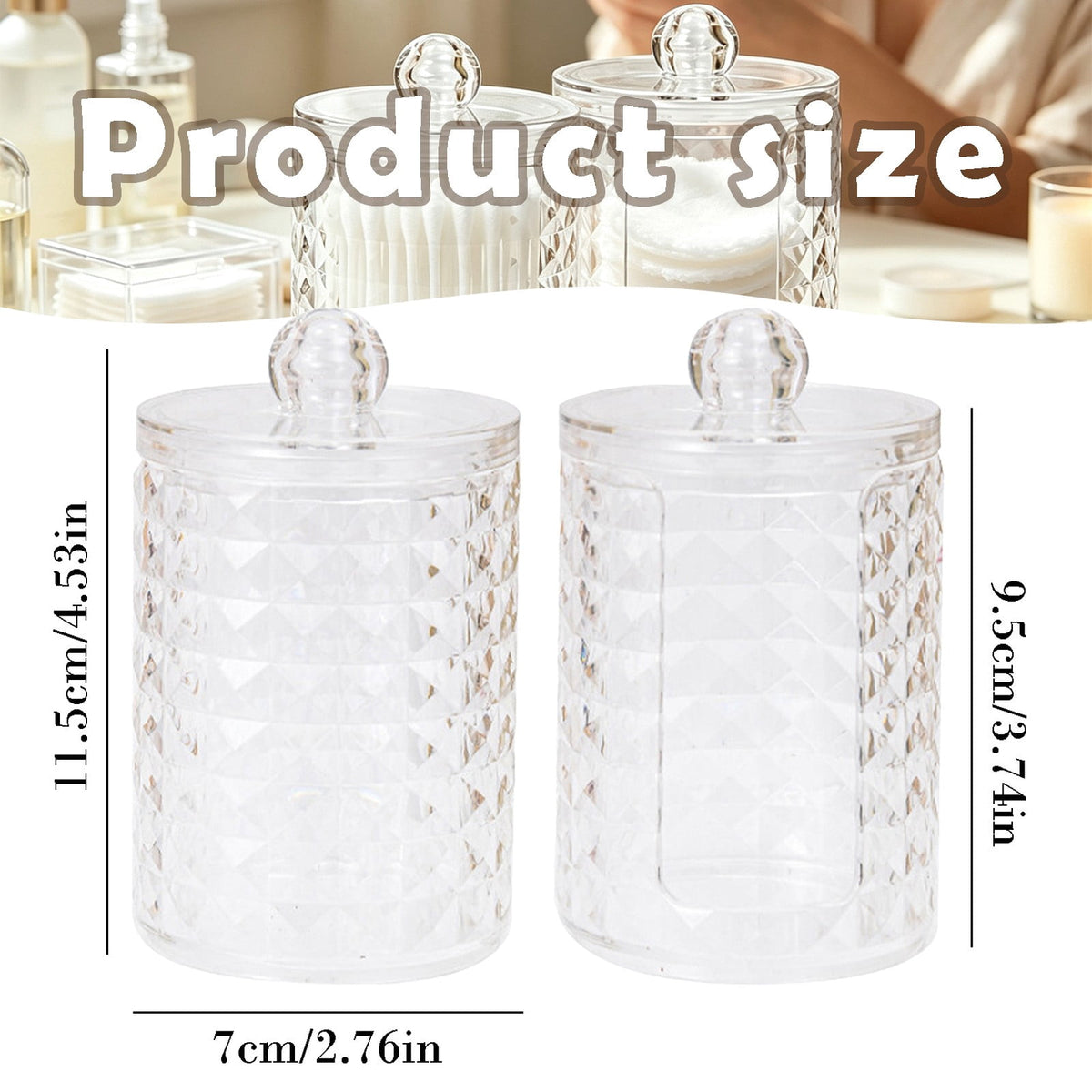 Lidded Vanity Jars for Cotton Swabs and Pads, Clear Canister Set - Image 3