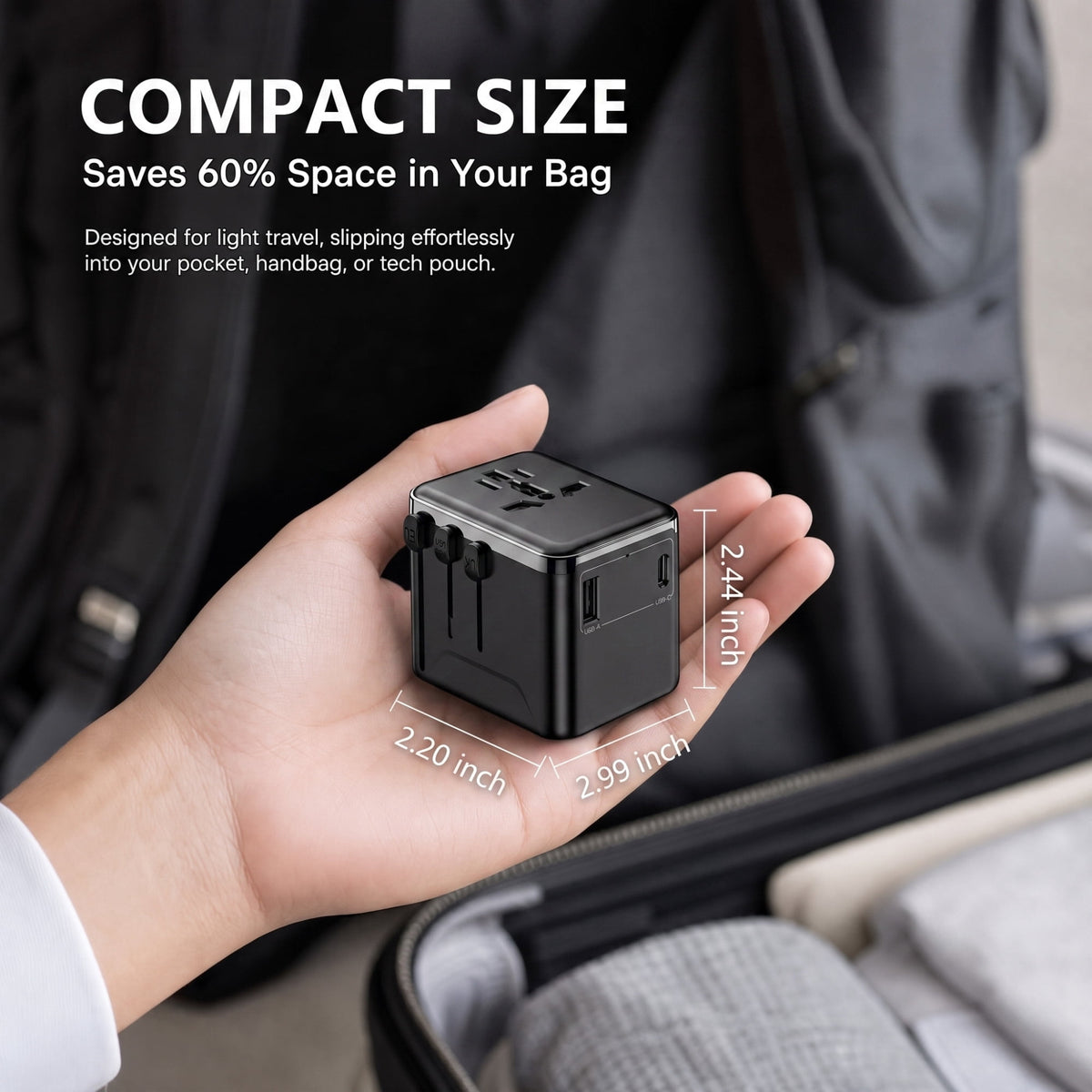Universal Travel Adapter with USB-A and USB-C Ports, Four Plug Types, Black - Image 6