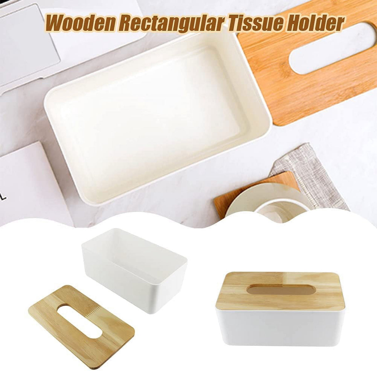 Rectangular Wooden Tissue Box Cover with Lift-Off Lid for a Vanity - Image 3