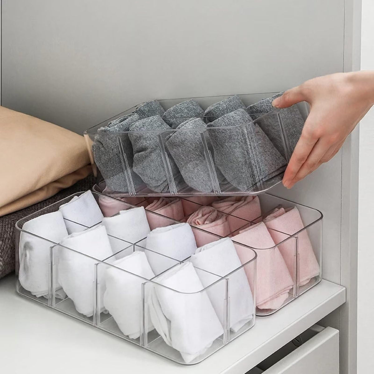 Eight-Compartment Drawer Organizer for Socks and Underwear, Clear Bin - Image 4