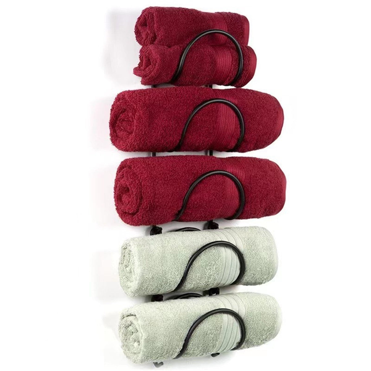Five-Tier Wall-Mounted Rack for Rolled Towels, Carbon Steel Frame