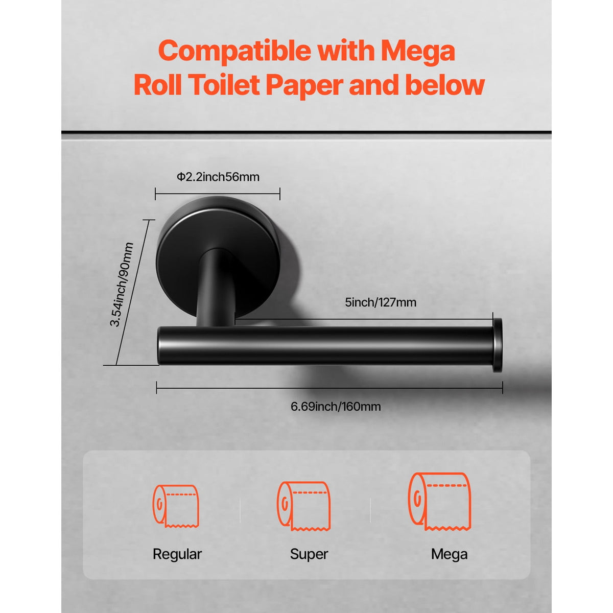 Wall-Mounted Toilet Roll Holder in Stainless Steel, 5 Inch Rod - Image 5