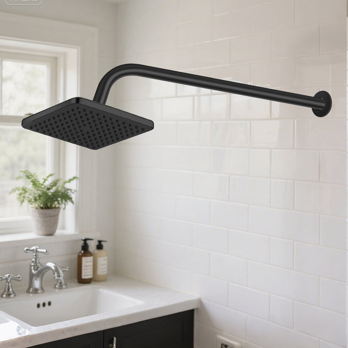 Sixteen-Inch Wall-Mount Shower Arm with Flange, Matte Black Steel - Image 6