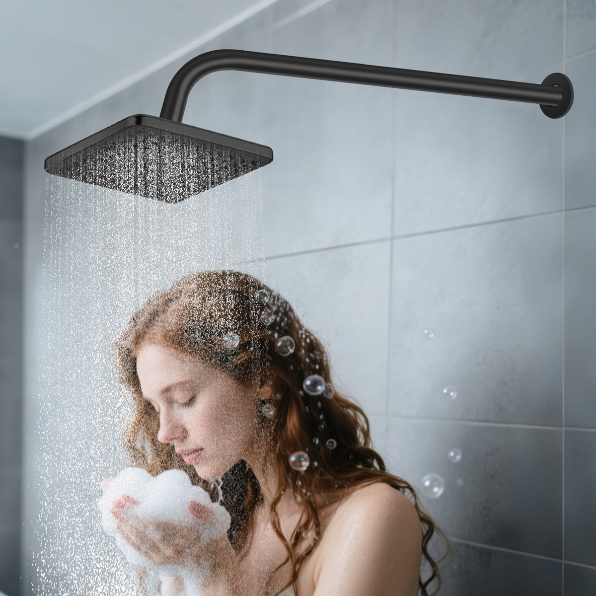 Sixteen-Inch Wall-Mount Shower Arm with Flange, Matte Black Steel - Image 3