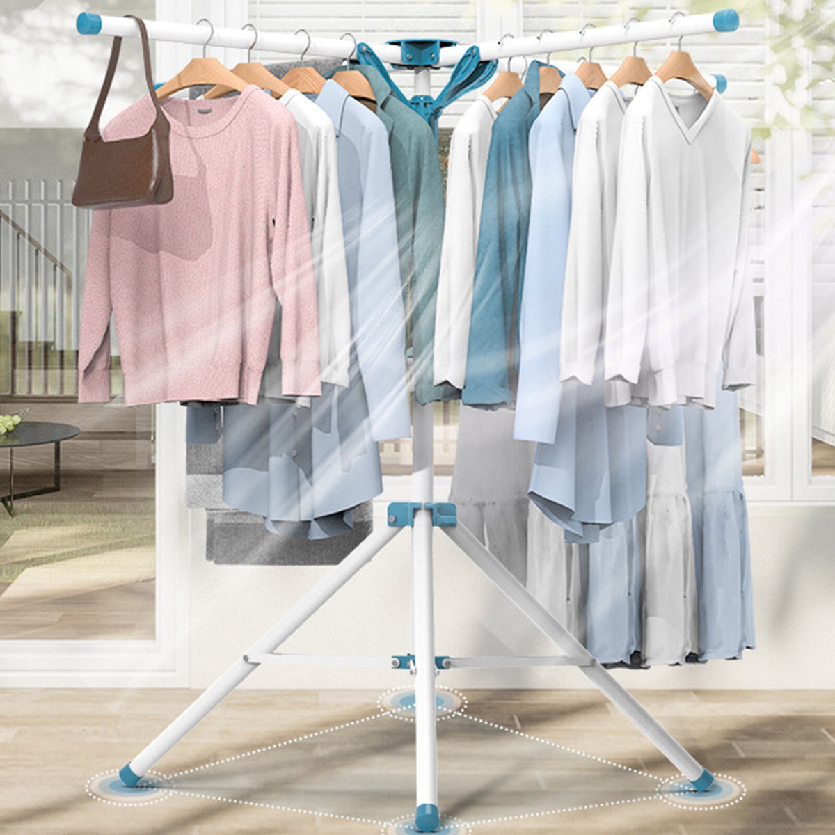 Tripod Clothes Drying Rack with Four Rods, Adjustable Height, Tool Free - Image 2