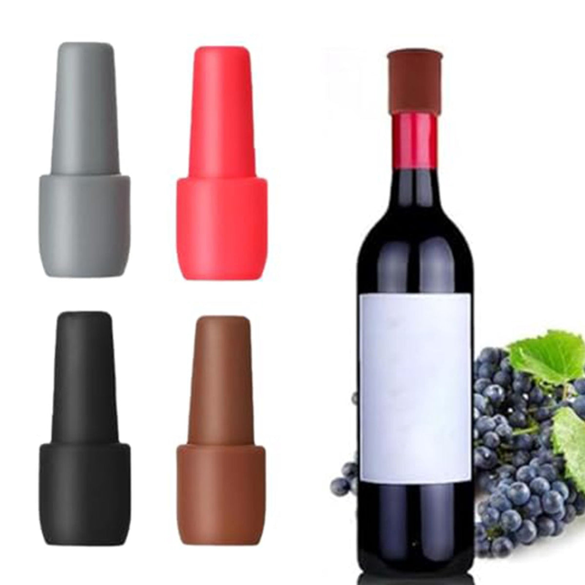 Reusable Silicone Bottle Stoppers, Set of 10 in Black, 2.7 Inches Tall - Image 5