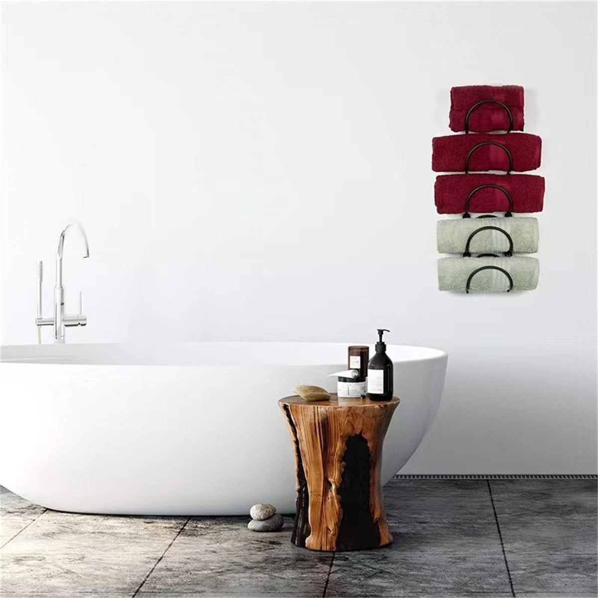 Five-Tier Wall-Mounted Rack for Rolled Towels, Carbon Steel Frame - Image 4