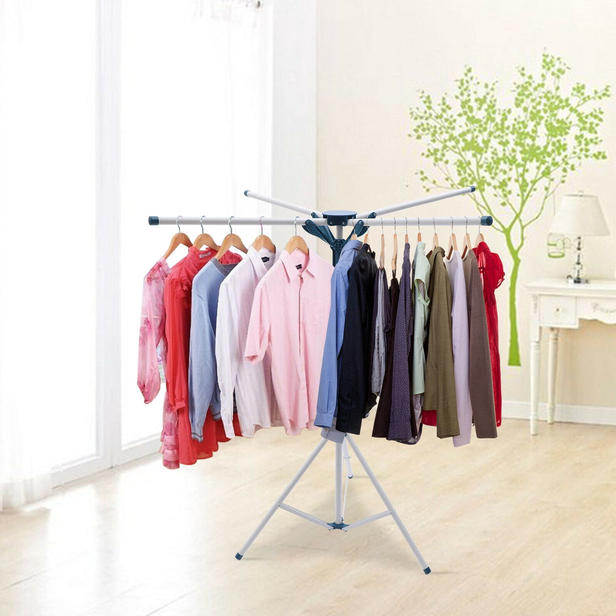 Tripod Clothes Drying Rack with Four Rods, Adjustable Height, Tool Free - Image 3