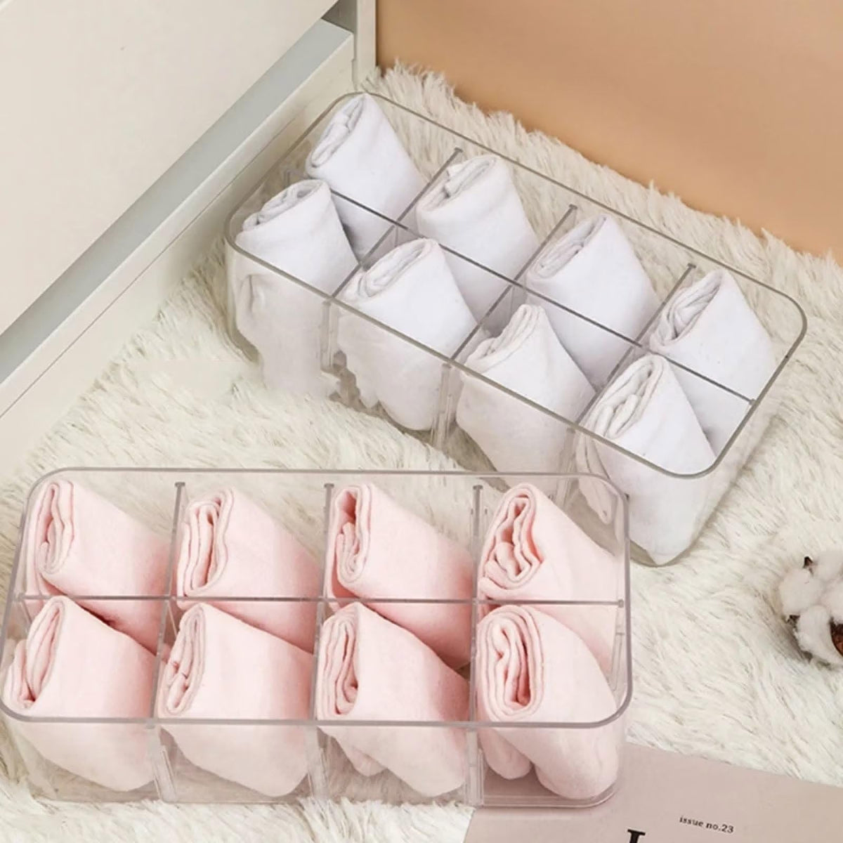 Eight-Compartment Drawer Organizer for Socks and Underwear, Clear Bin - Image 6
