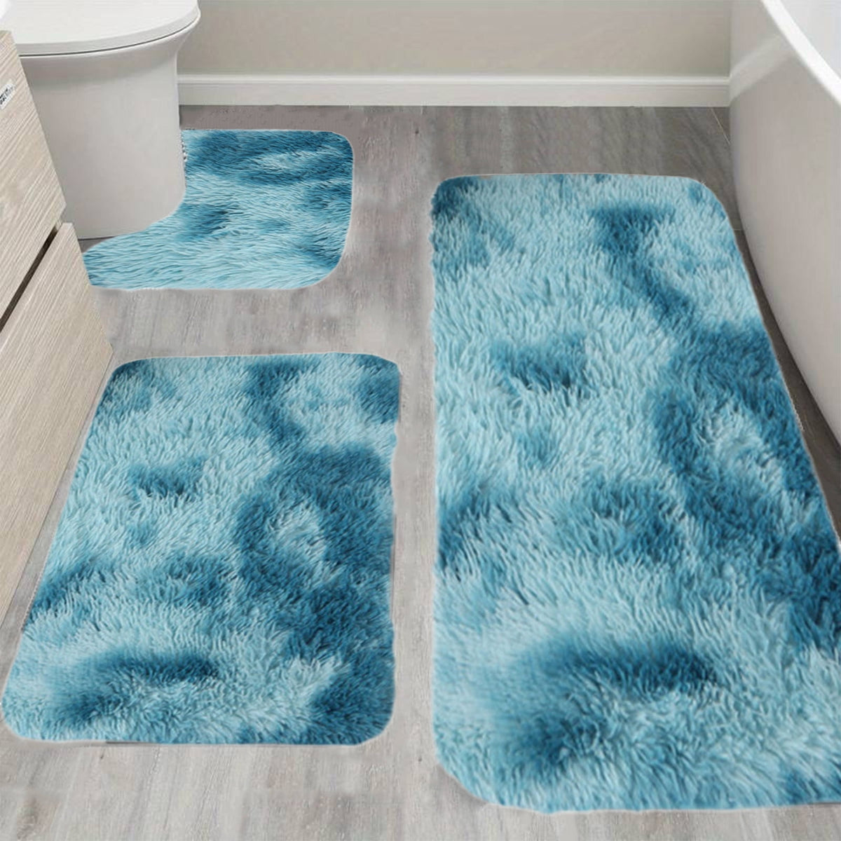Three-Piece Tie-Dye Bath Mat Set with Contour Rug and Non-Slip Backing - Image 5