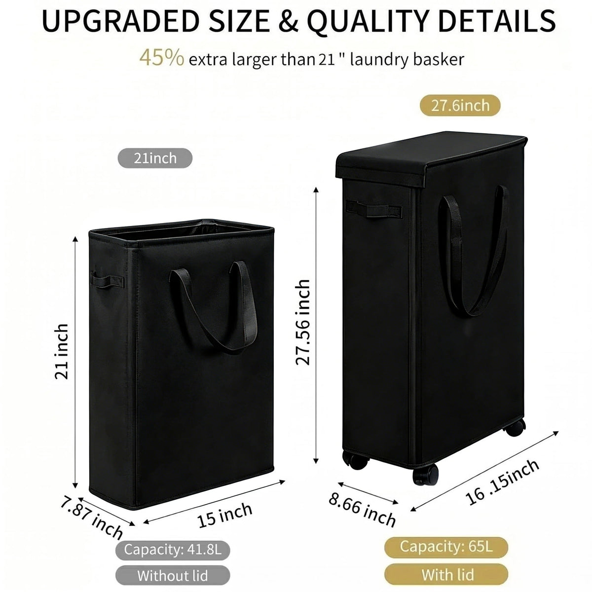 Rolling Laundry Hamper with Lid, Foldable Oxford Cloth on Casters - Image 2