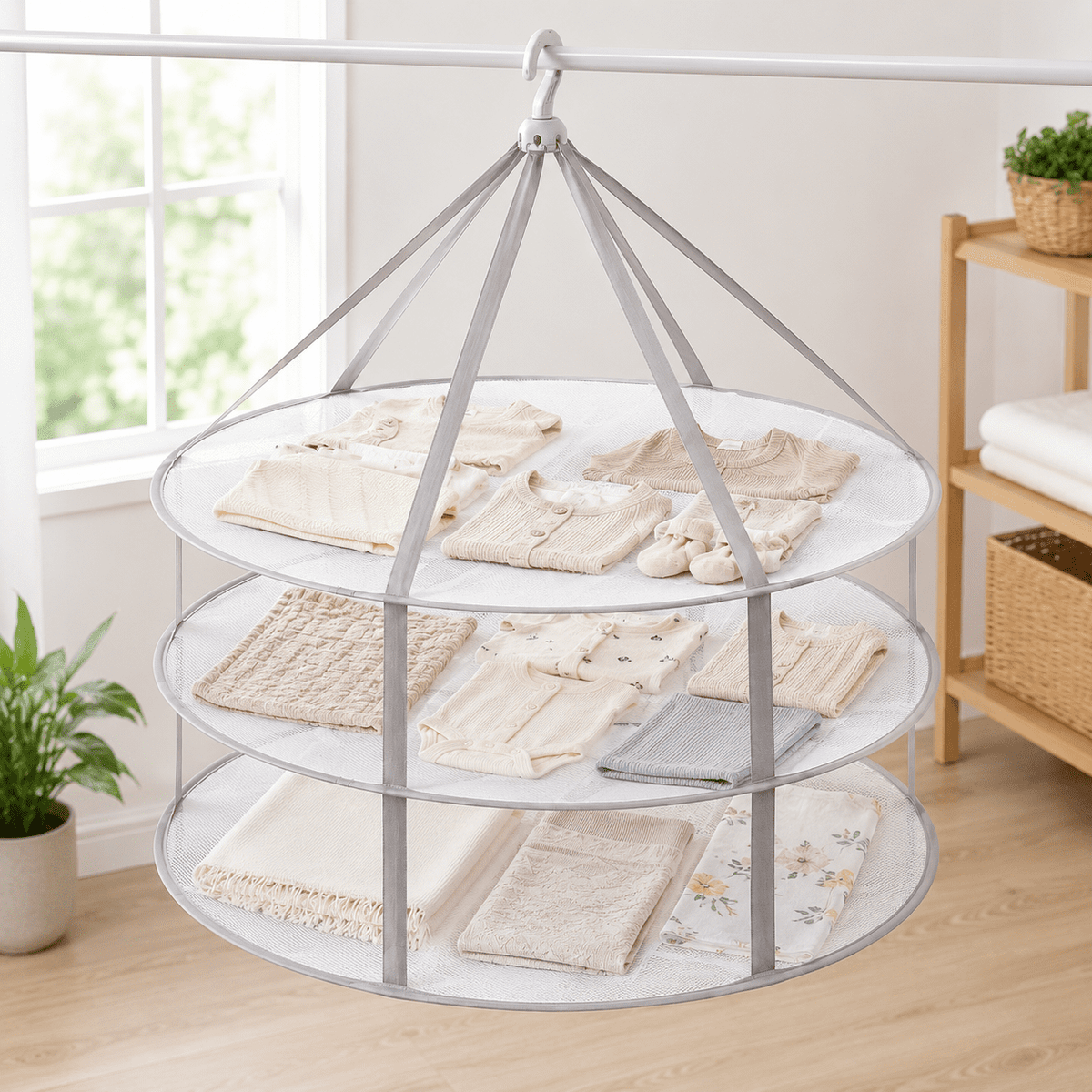 Three-Tier Mesh Drying Rack for Sweaters, Folds to an 11 Inch Circle - Image 4