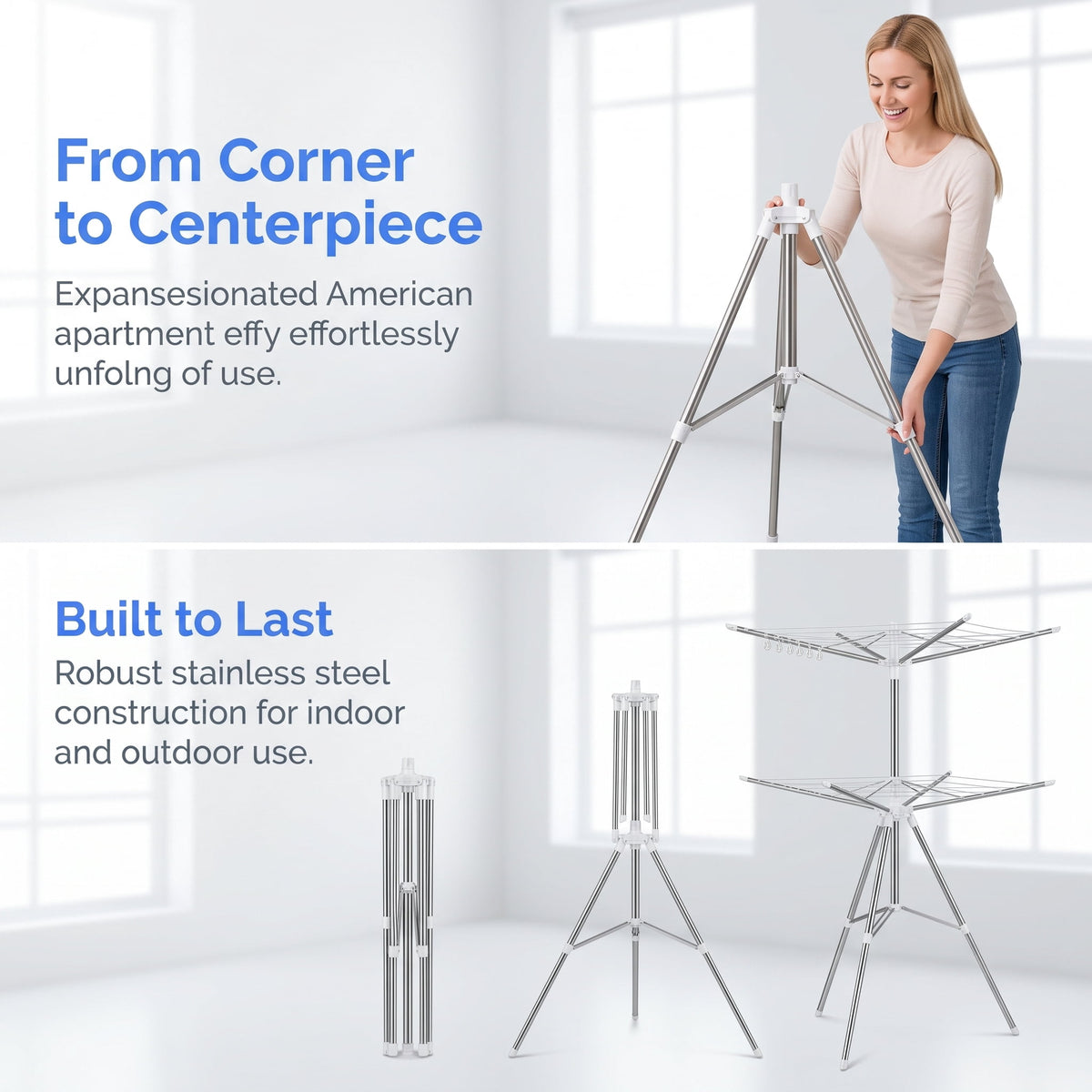 Foldable Tripod Drying Rack, 59 Inches Tall with a Rotating Rail - Image 5