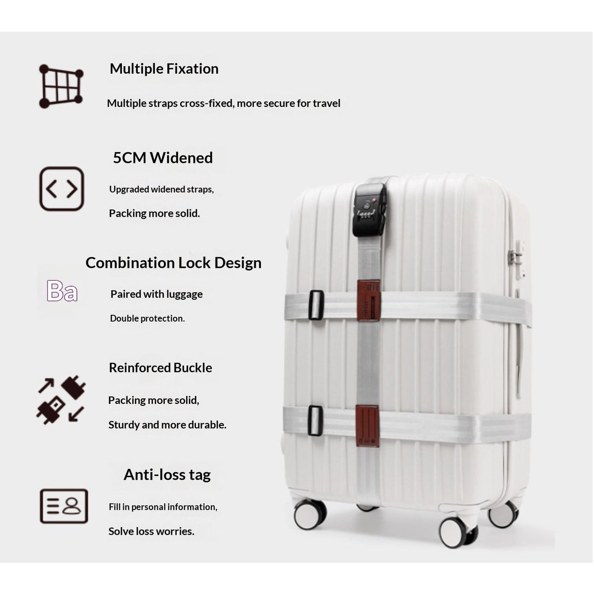 Cross Luggage Strap with Combination Lock and ID Window, Fits 20 to 32 Inch Cases - Image 4