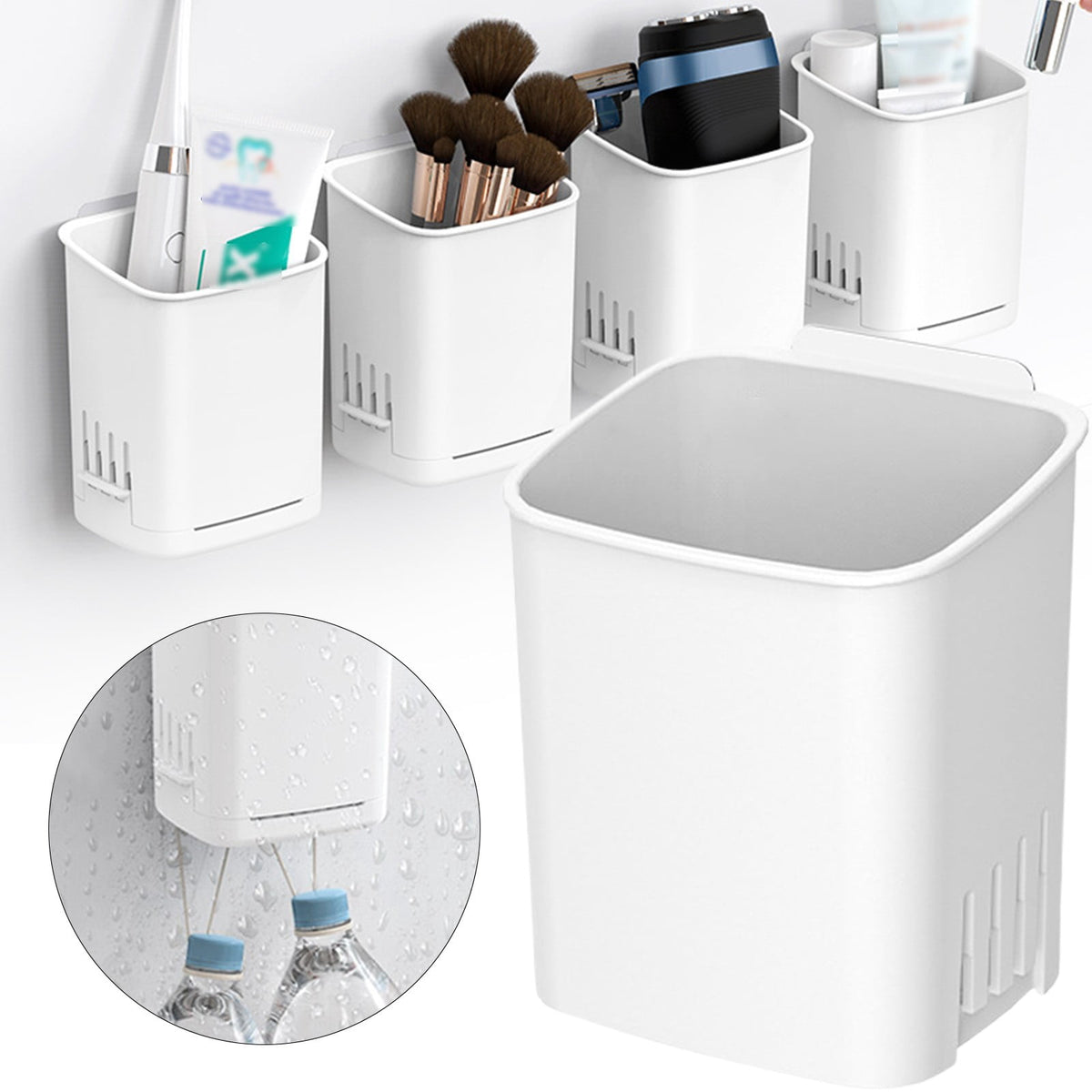 Adhesive Wall Toothbrush and Toothpaste Holder with Draining Cup, White - Image 3
