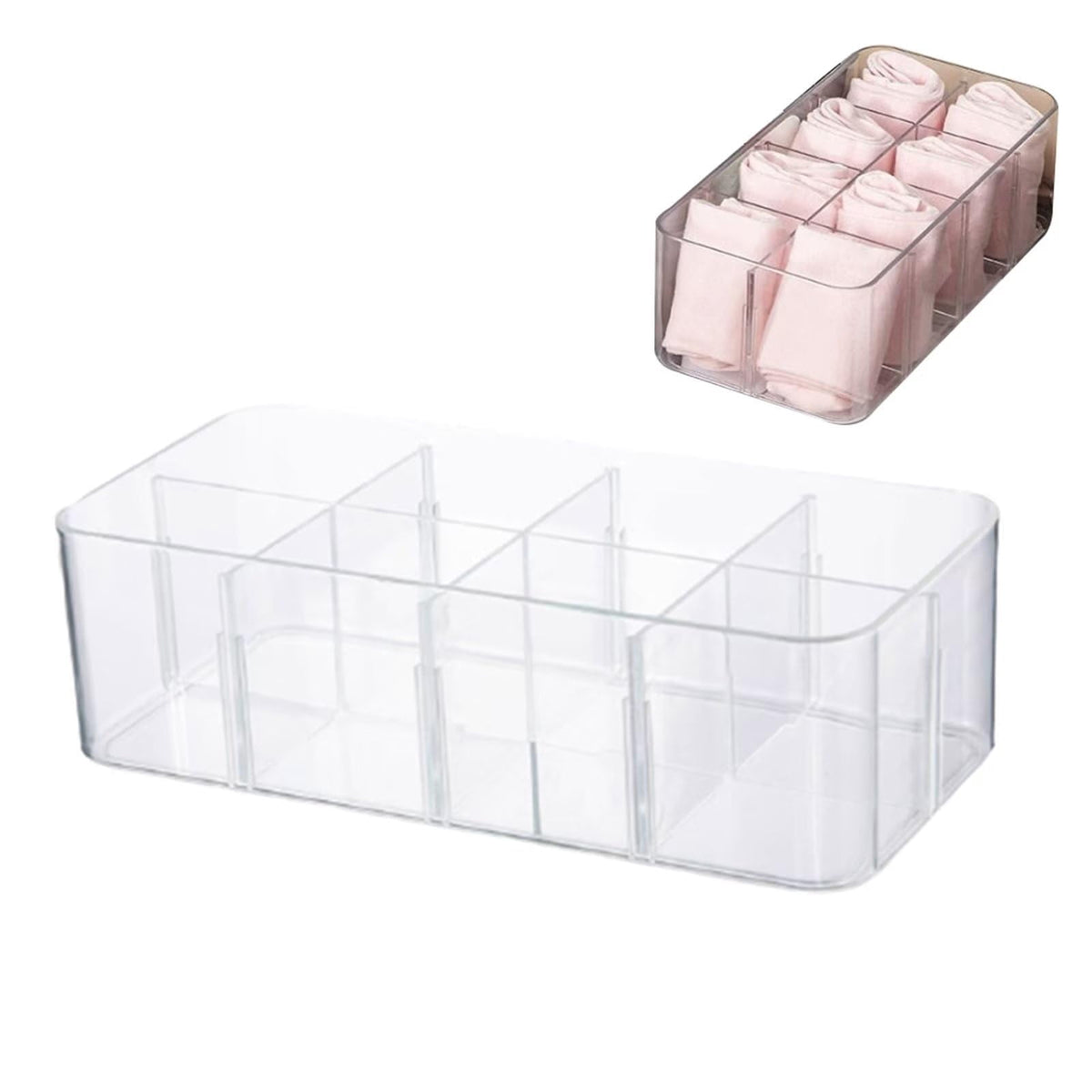 Eight-Compartment Drawer Organizer for Socks and Underwear, Clear Bin