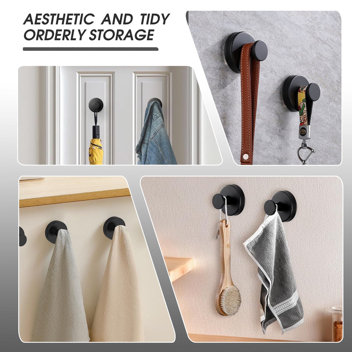Suction Cup Shower Hooks, Set of 4 in Matte Black, Holds 11 Pounds - Image 2