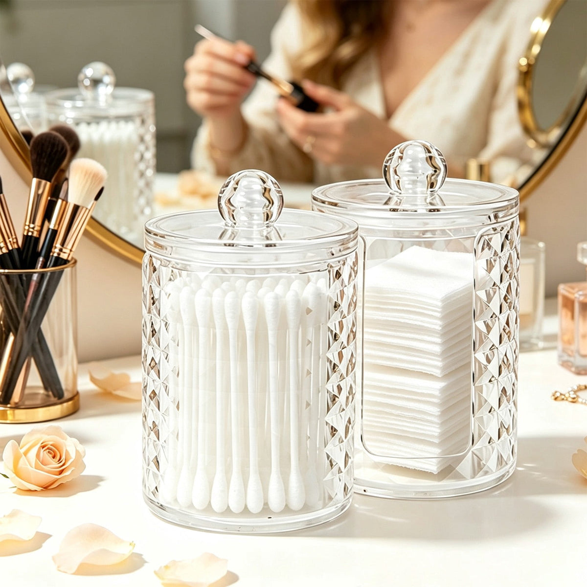 Lidded Vanity Jars for Cotton Swabs and Pads, Clear Canister Set - Image 4
