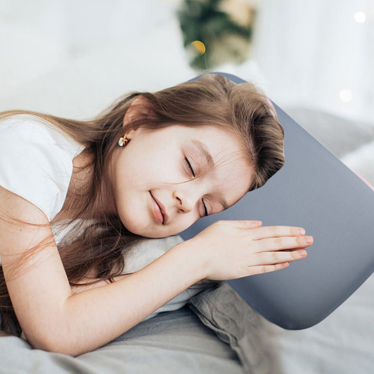 Small Travel Rest Pillow in Soft Grey Polyester, 14.96 x 10.23 Inches - Image 4