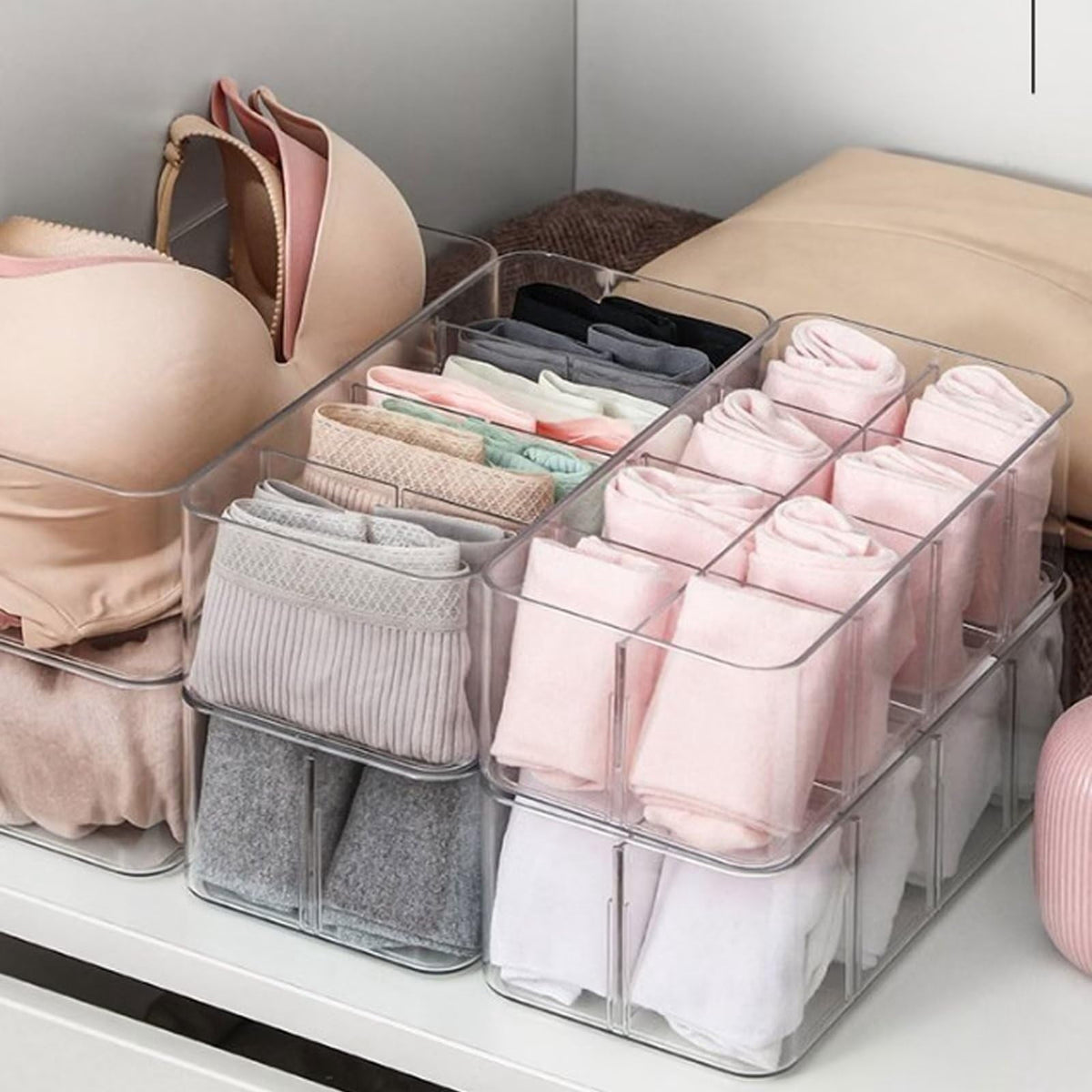 Eight-Compartment Drawer Organizer for Socks and Underwear, Clear Bin - Image 5
