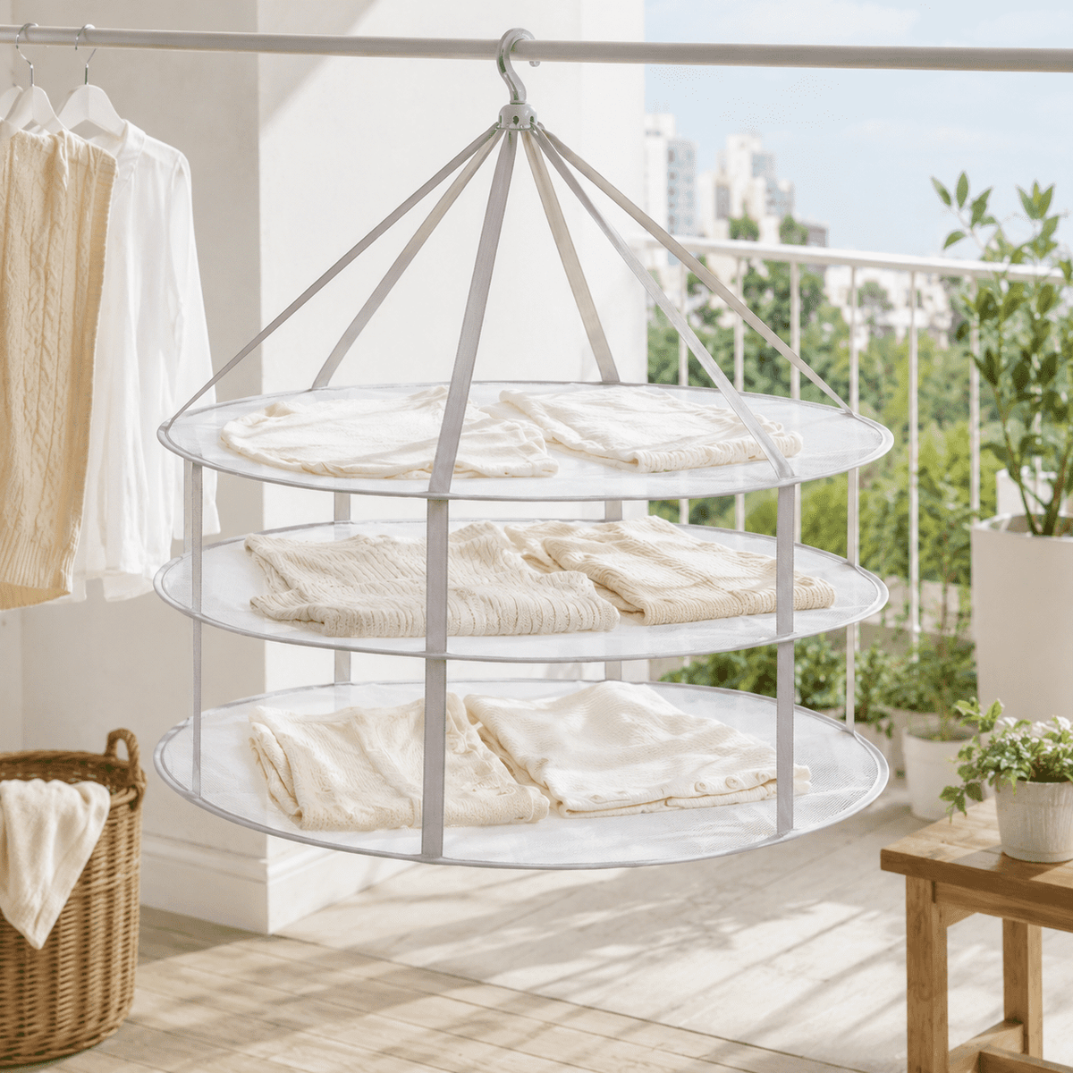 Three-Tier Mesh Drying Rack for Sweaters, Folds to an 11 Inch Circle - Image 3
