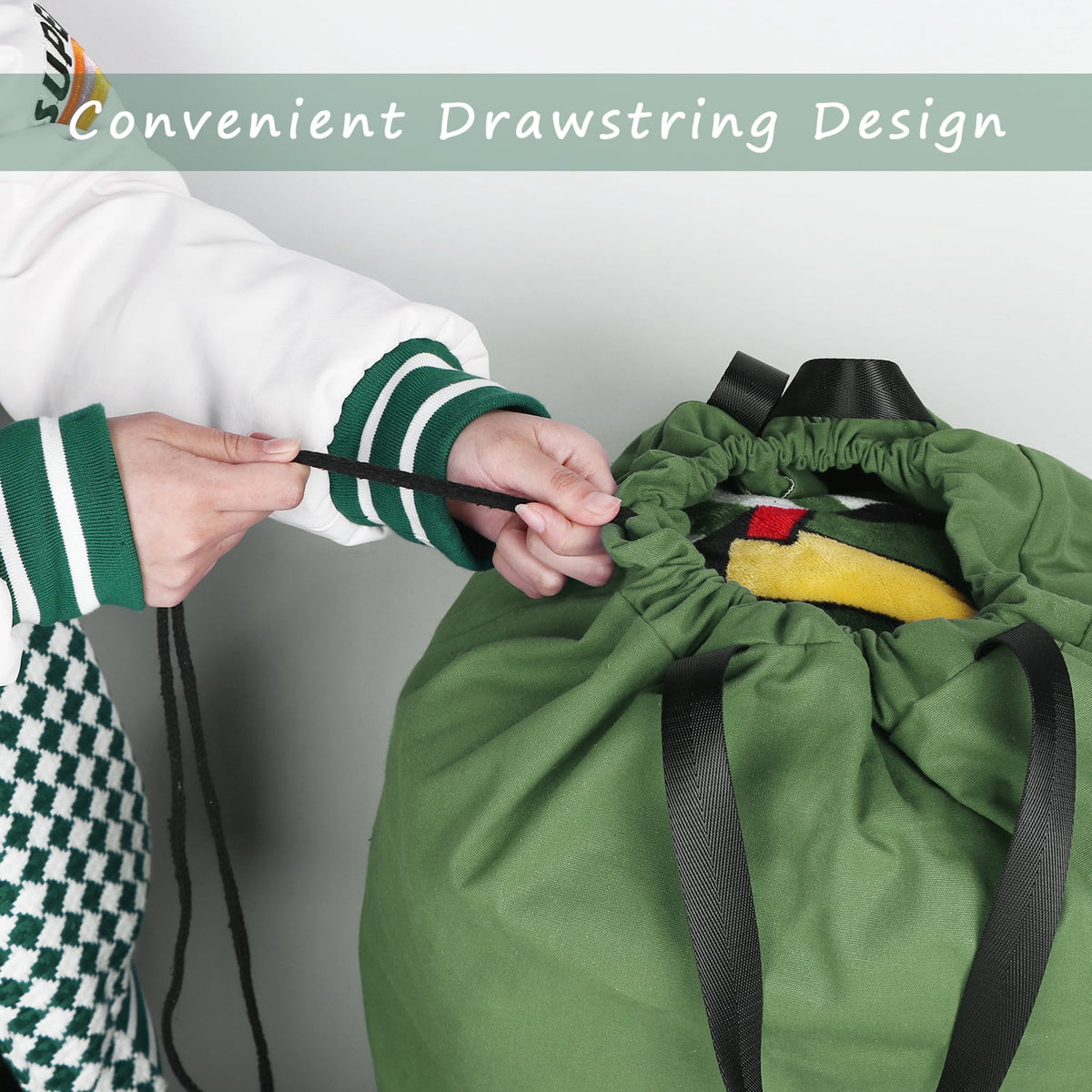 Canvas Cotton Laundry Bag with Drawstring and Handles, 25.5 x 34 Inches - Image 4