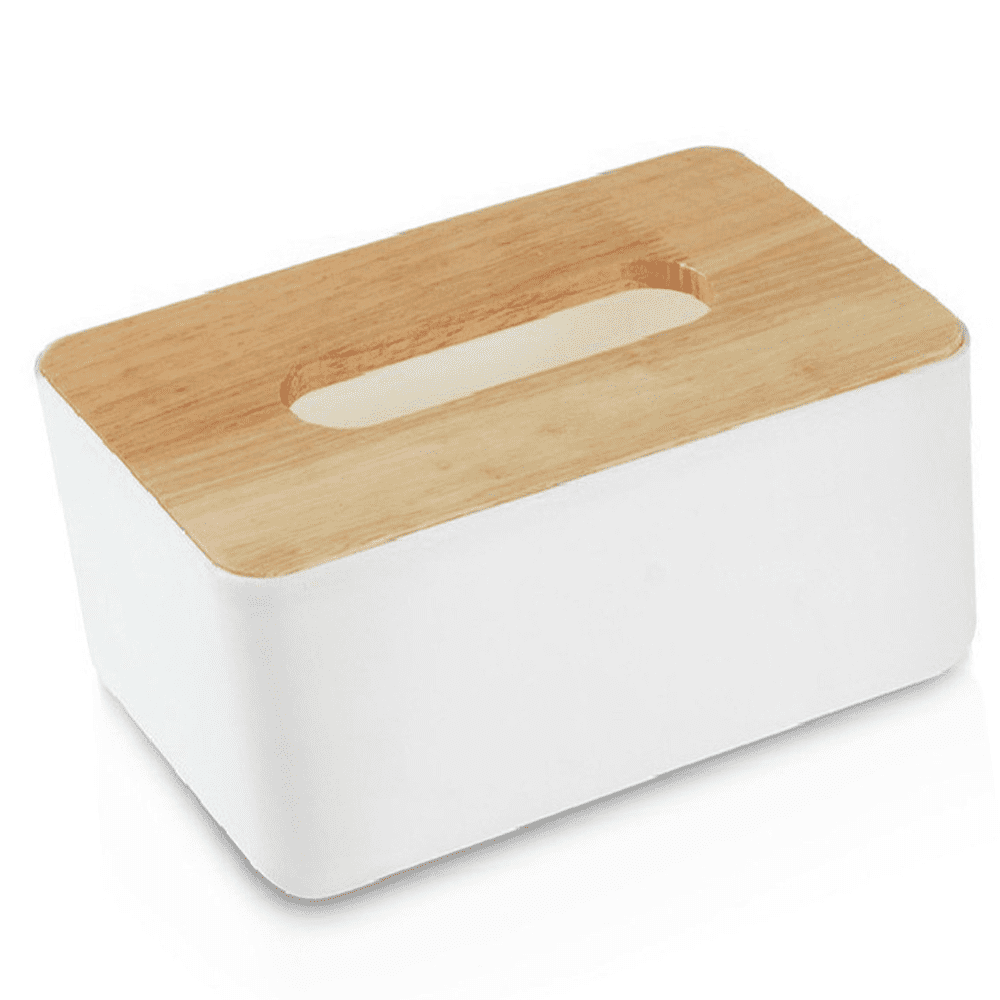 Rectangular Wooden Tissue Box Cover with Lift-Off Lid for a Vanity