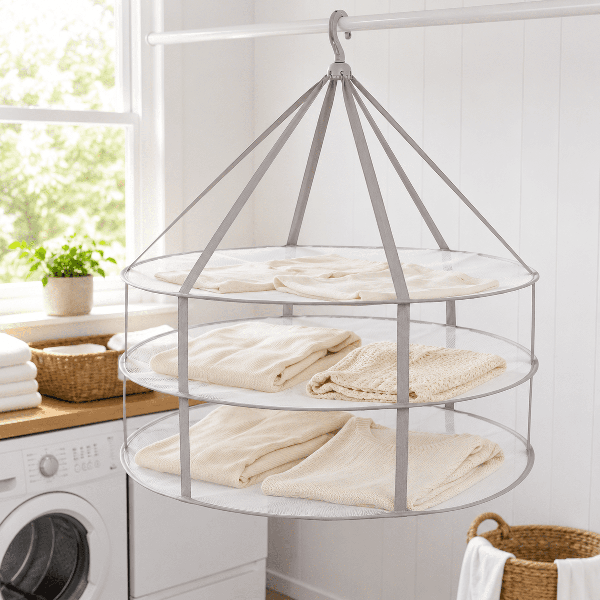Three-Tier Mesh Drying Rack for Sweaters, Folds to an 11 Inch Circle - Image 6