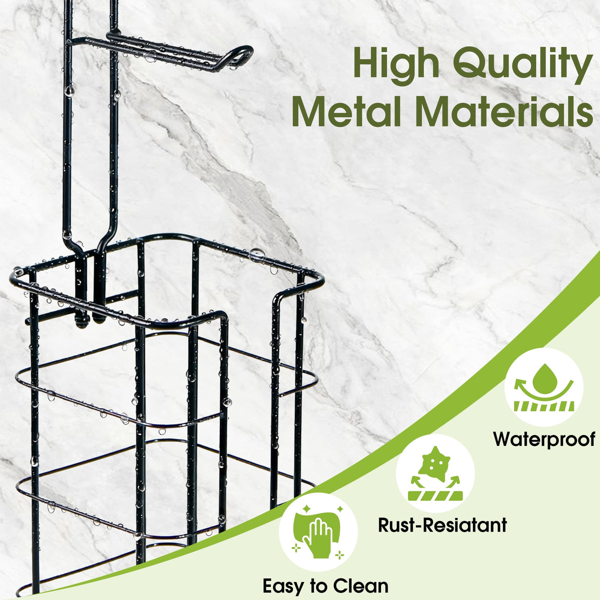Free-Standing Toilet Roll Stand with Top Shelf, Holds Four Rolls, Black - Image 3
