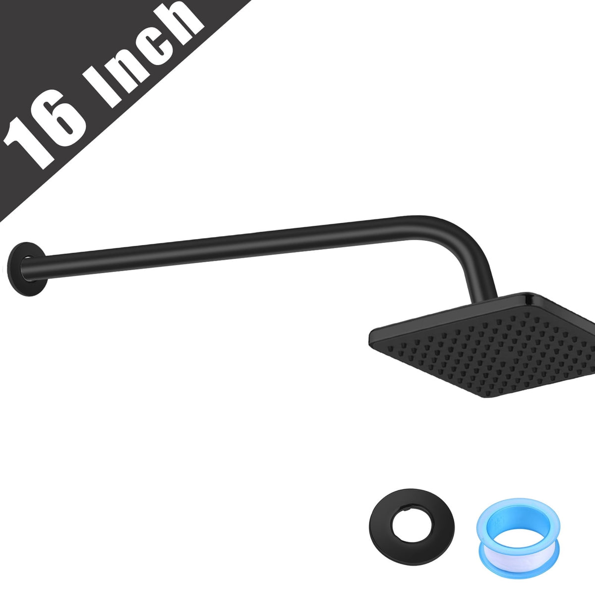 Sixteen-Inch Wall-Mount Shower Arm with Flange, Matte Black Steel - Image 2