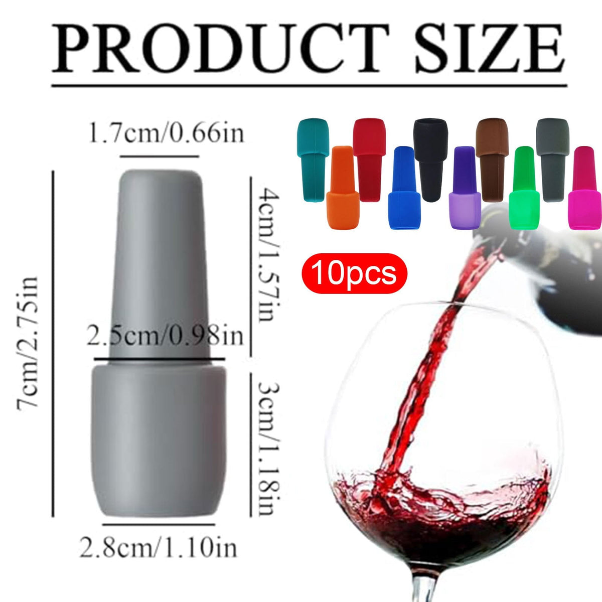 Reusable Silicone Bottle Stoppers, Set of 10 in Black, 2.7 Inches Tall - Image 3