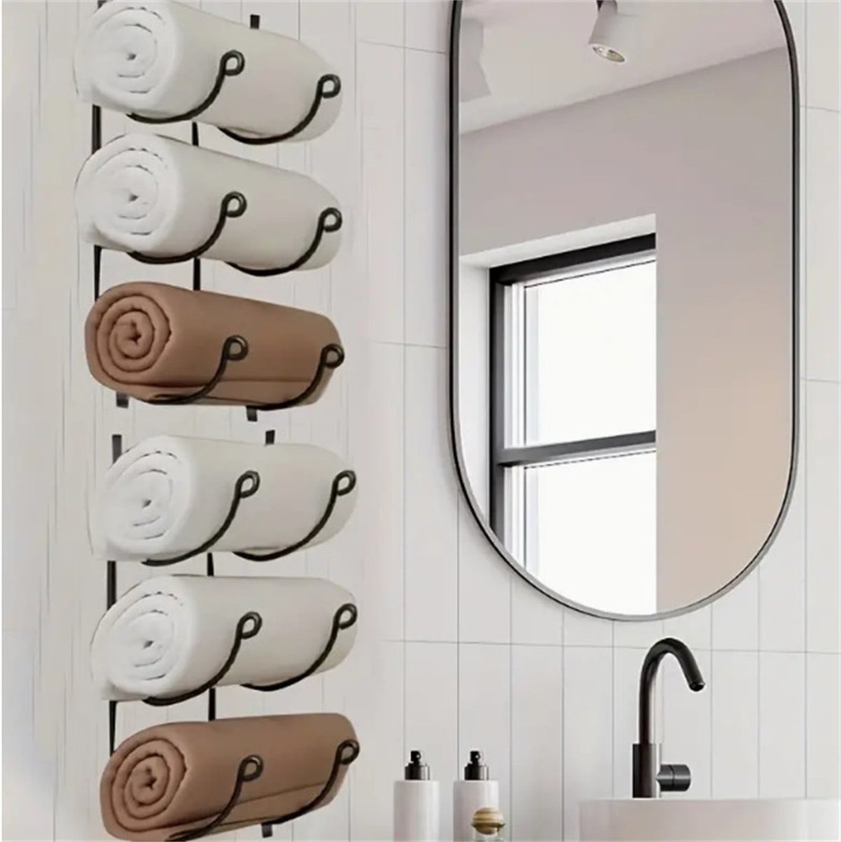 Five-Tier Wall-Mounted Rack for Rolled Towels, Carbon Steel Frame - Image 3