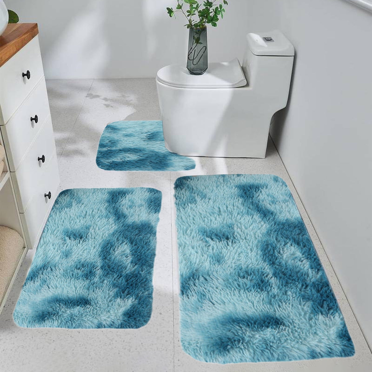 Three-Piece Tie-Dye Bath Mat Set with Contour Rug and Non-Slip Backing - Image 2