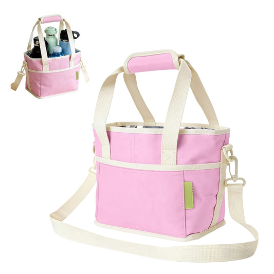 Four-Compartment Drink Carrier with Adjustable Shoulder Strap, Pink