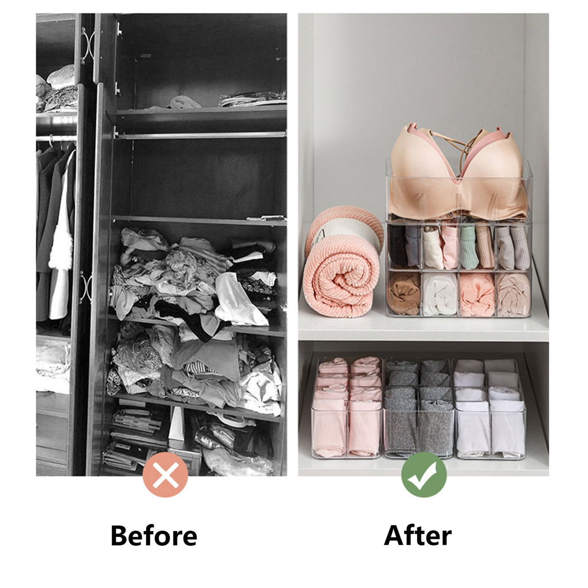 Eight-Compartment Drawer Organizer for Socks and Underwear, Clear Bin - Image 3