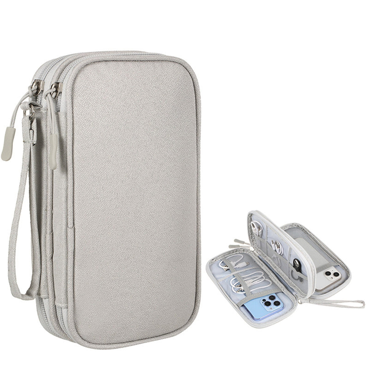 Double-Layer Electronics Organizer for Cables and Chargers, Pink - Image 4