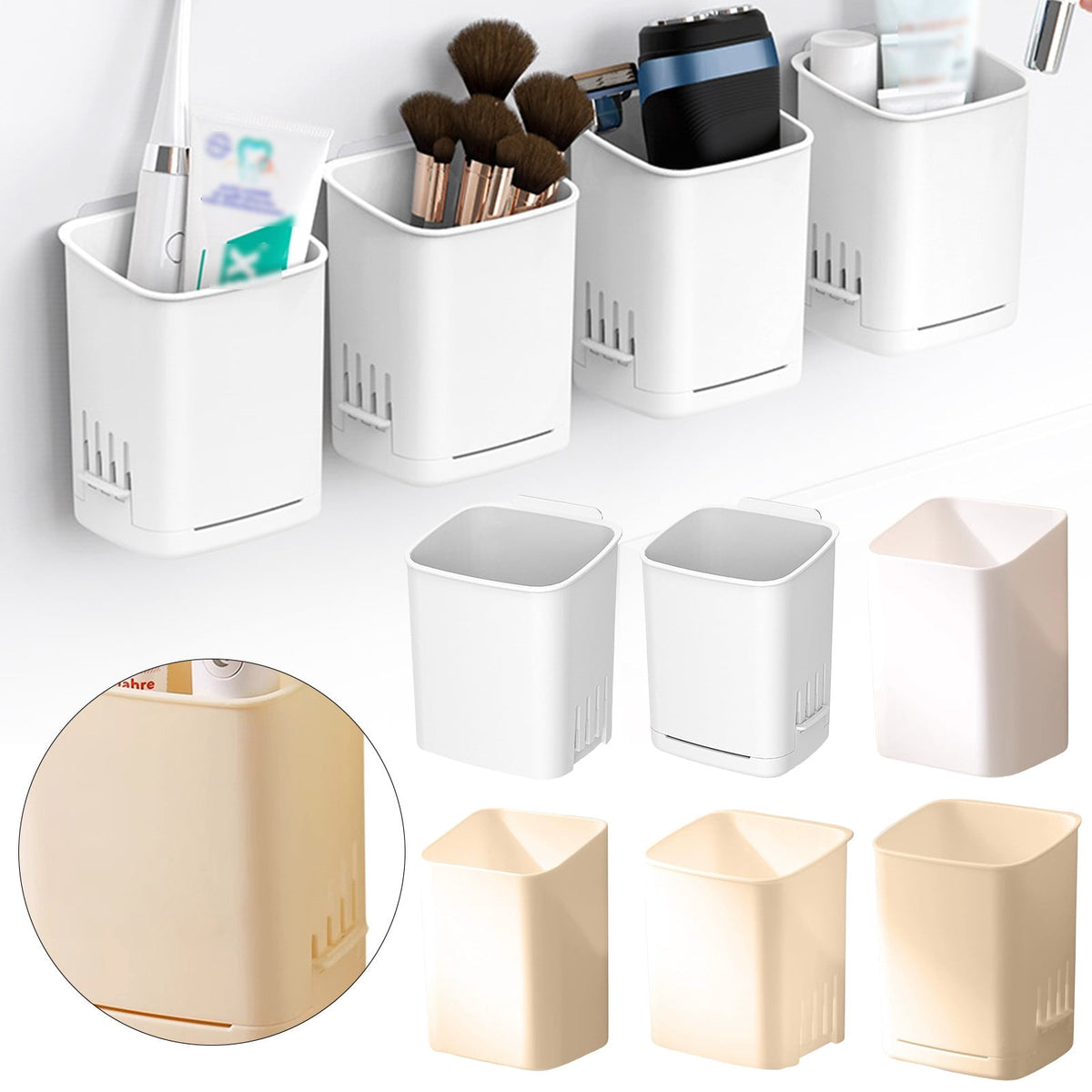 Adhesive Wall Toothbrush and Toothpaste Holder with Draining Cup, White - Image 5